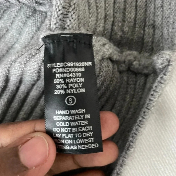 Women’s Gray Ribbed Knit Mock Neck Sweater Long Sleeve Pullover Tunic Top S - Picture 5 of 5